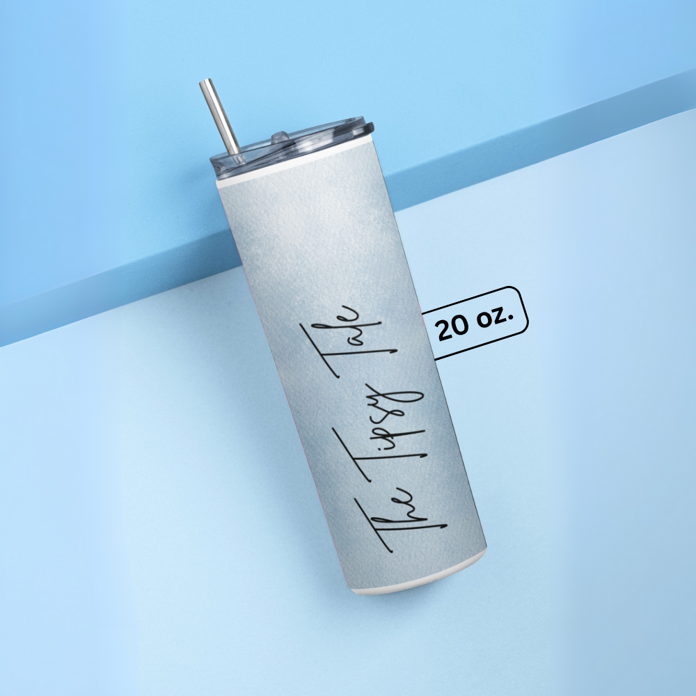 "The Tipsy Tale- Blue Print " Tumbler with Metal Straw
