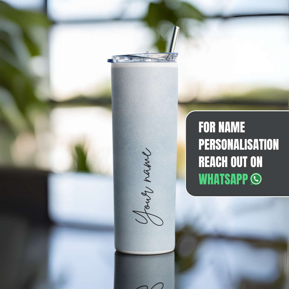 "The Tipsy Tale- Blue Print " Tumbler with Metal Straw