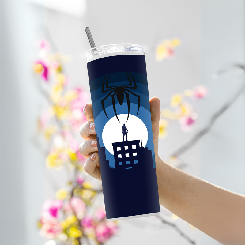 "SPIDERMAN TOP OF THE BUILDING" Tumbler with Metal Straw