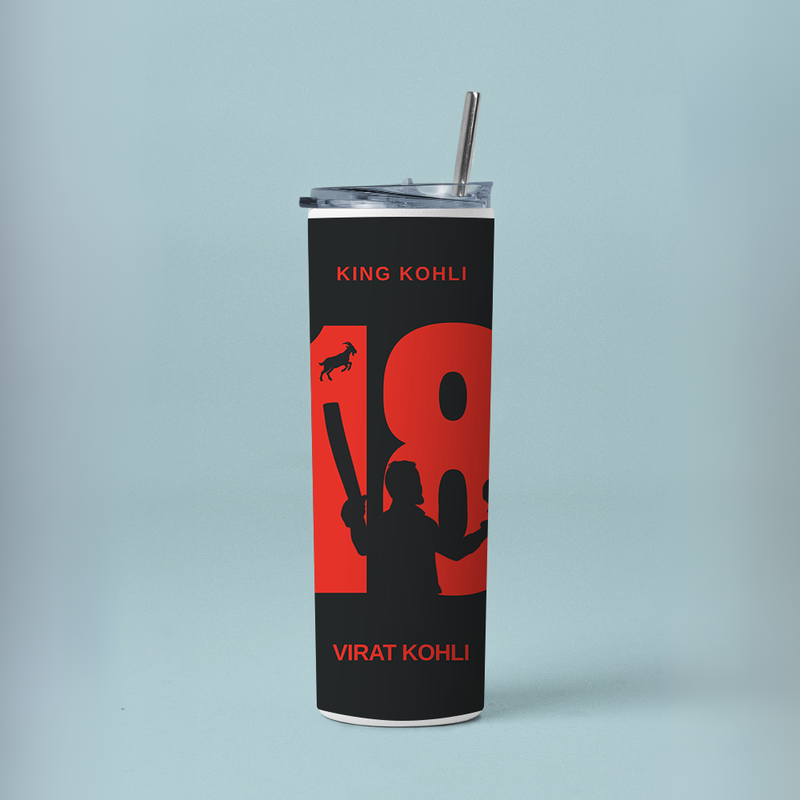 "VIRAT KOHLI - CRICKET FAN BASE" Tumbler with Metal Straw