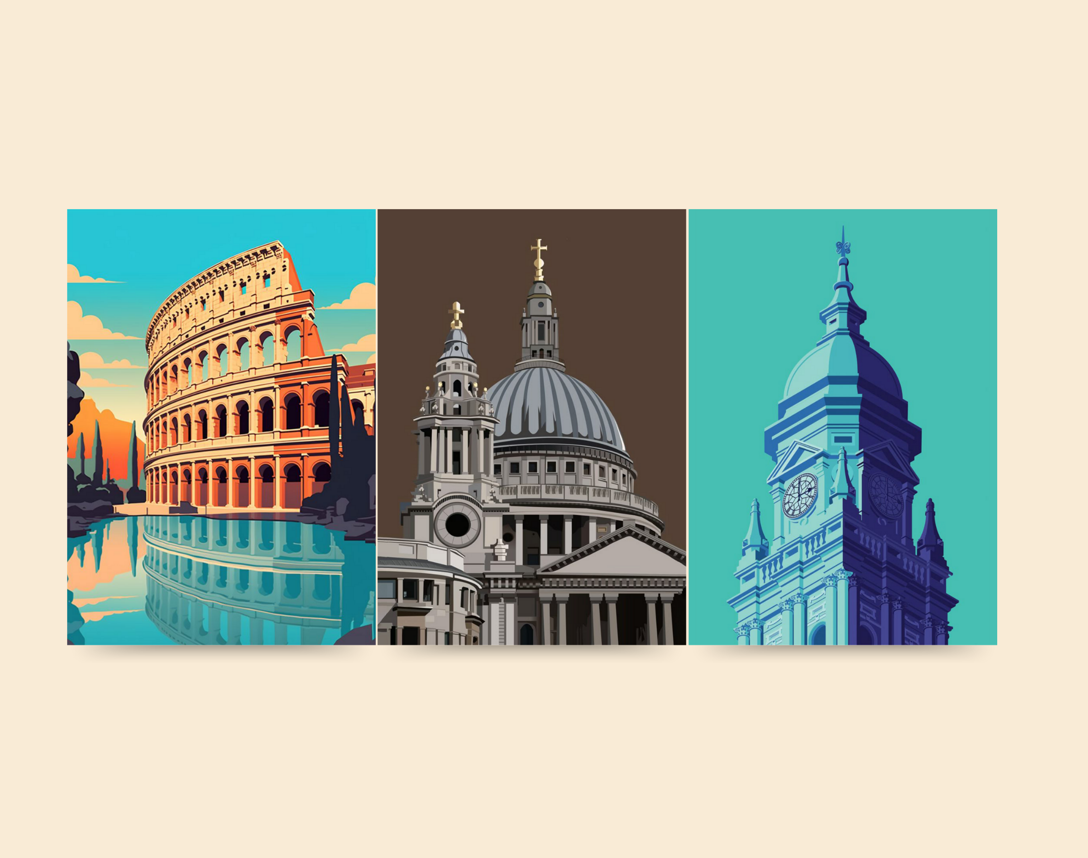 "WORLD ARCHITECTURES ANIMATION"- Shiny & Sturdy Metallic Poster Art That Pops & Sticks
