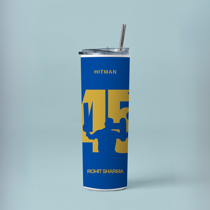 "ROHIT SHARMA - CRICKET FAN BASE" Tumbler with Metal Straw