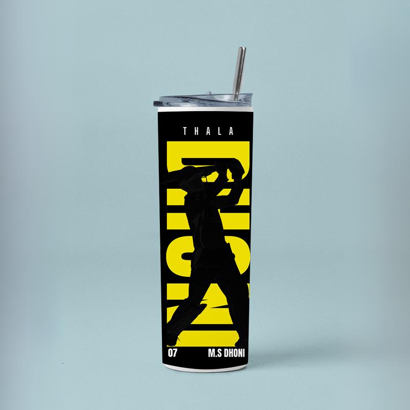 "DHONI - CRICKET FANDOM " Tumbler with Metal Straw