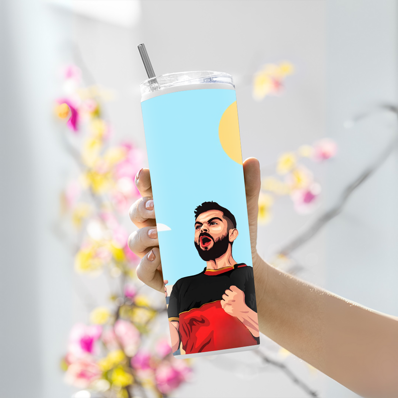 "VIRAT KOHLI - CRICKET FANSHIP" Tumbler with Metal Straw