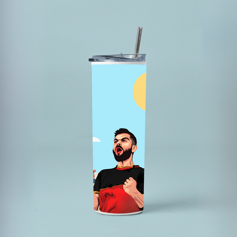 "VIRAT KOHLI - CRICKET FANSHIP" Tumbler with Metal Straw