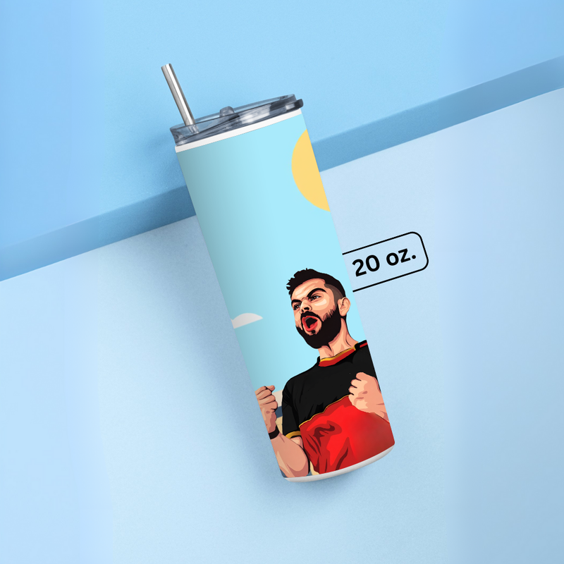 "VIRAT KOHLI - CRICKET FANSHIP" Tumbler with Metal Straw