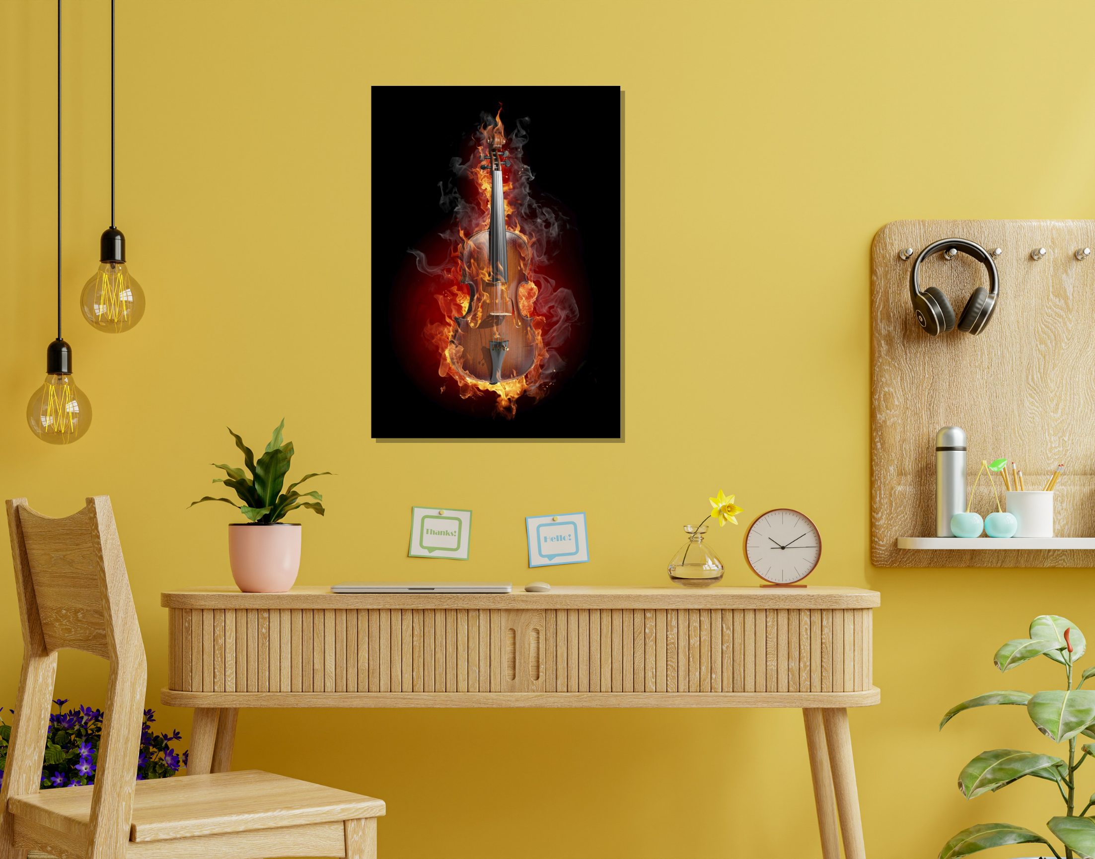 "BURNING GUITAR"- Shiny & Sturdy Metallic Poster Art That Pops & Sticks (Literally!)