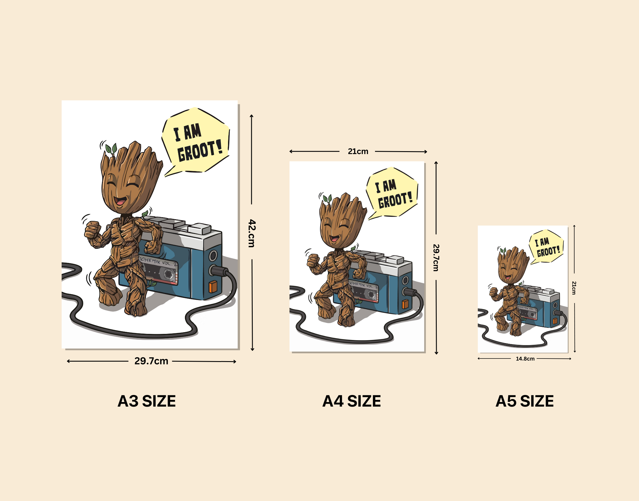 "I AM GROOT-MARVEL"- Shiny & Sturdy Metallic Poster Art That Pops & Sticks