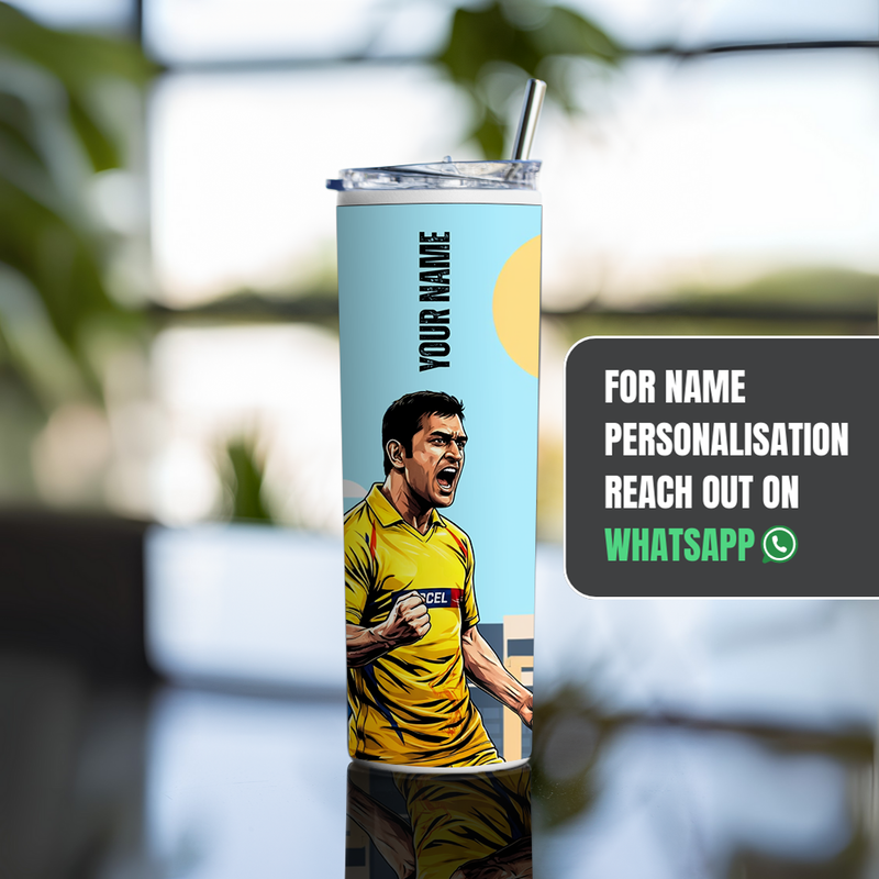 "DHONI - CRICKET FANSHIP" Tumbler with Metal Straw