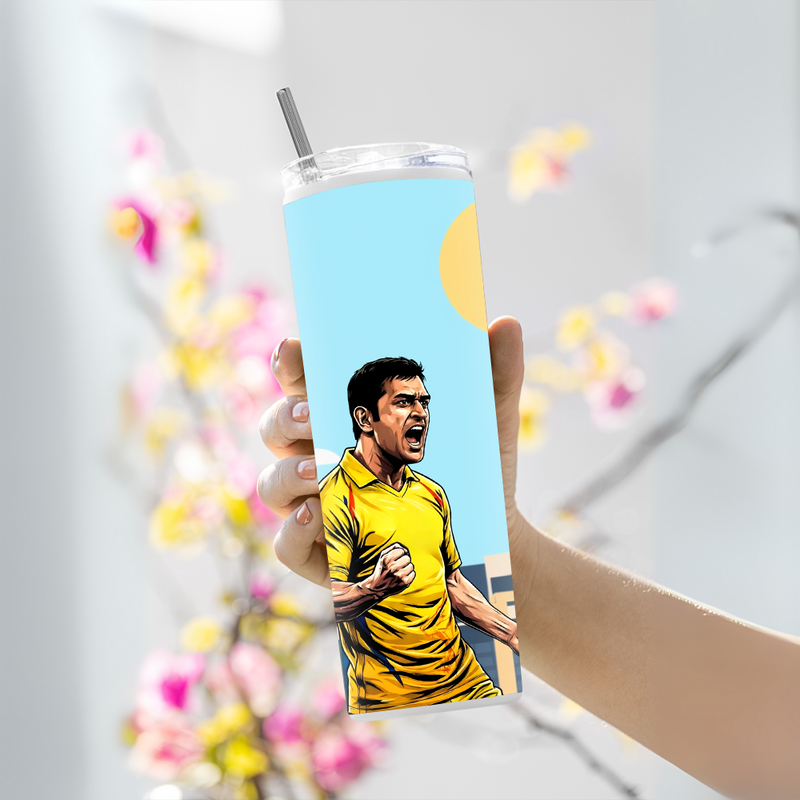 "DHONI - CRICKET FANSHIP" Tumbler with Metal Straw