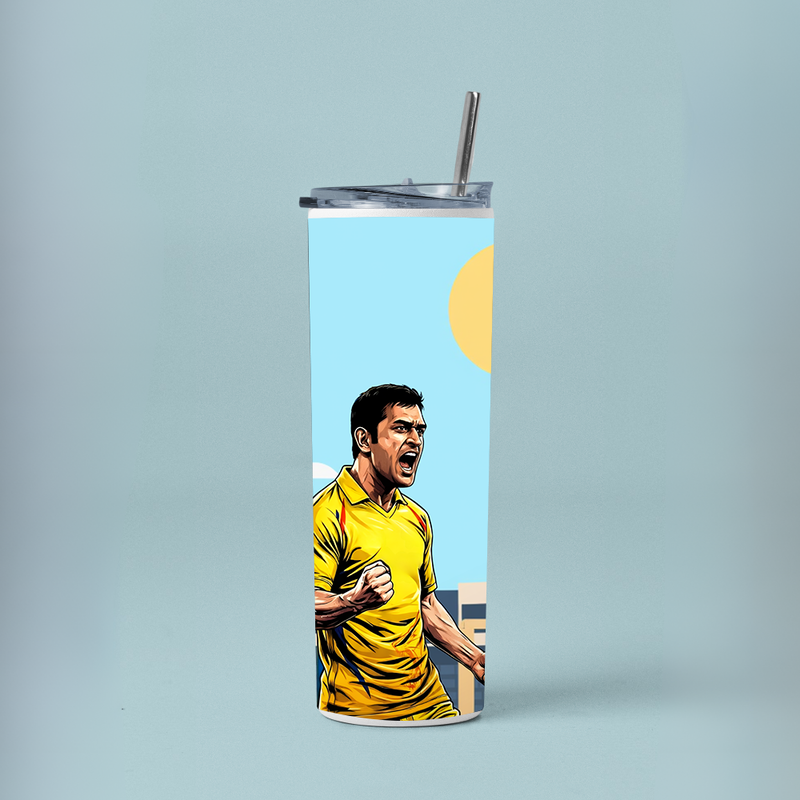"DHONI - CRICKET FANSHIP" Tumbler with Metal Straw