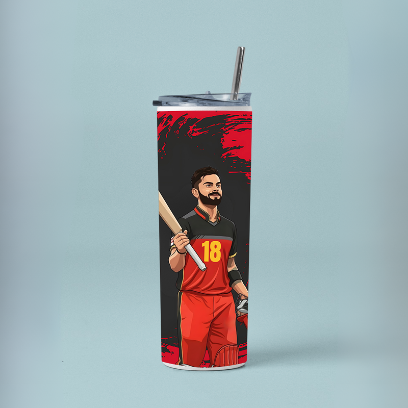 "VIRAT KOHLI 18 - CRICKET FAN BASE " Tumbler with Metal Straw