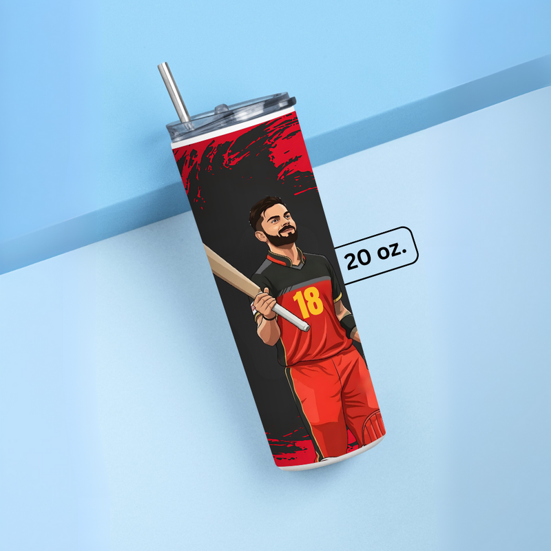 "VIRAT KOHLI 18 - CRICKET FAN BASE " Tumbler with Metal Straw