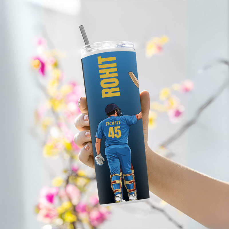 "ROHIT 45 - CRICKET FANDOM" Tumbler with Metal Straw