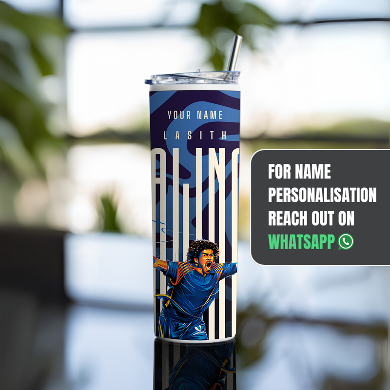 "LASITH MALINGA - CRICKET FAN BASE " Tumbler with Metal Straw