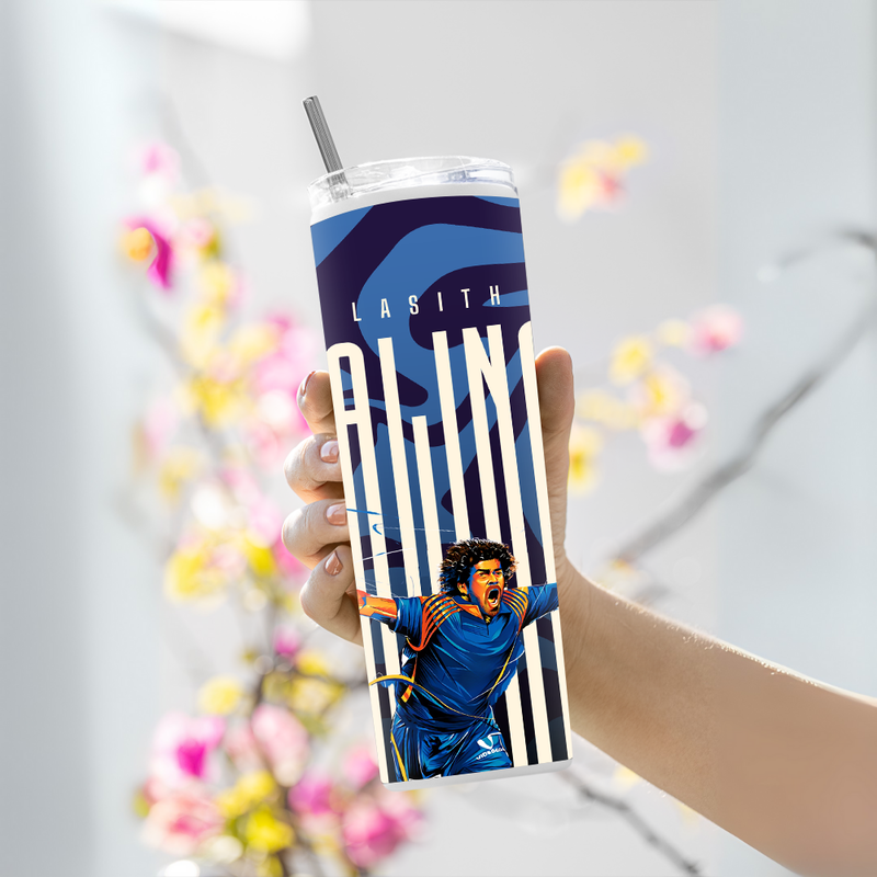 "LASITH MALINGA - CRICKET FAN BASE " Tumbler with Metal Straw