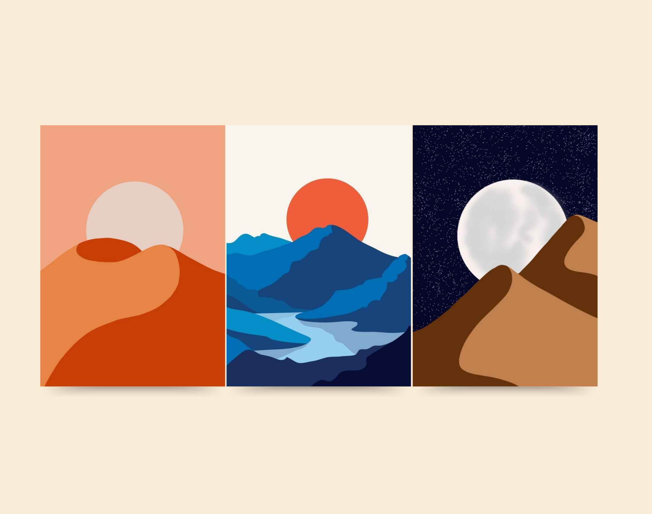 "MOON AND MOUNTAINS"- Shiny & Sturdy Metallic Poster Art That Pops & Sticks