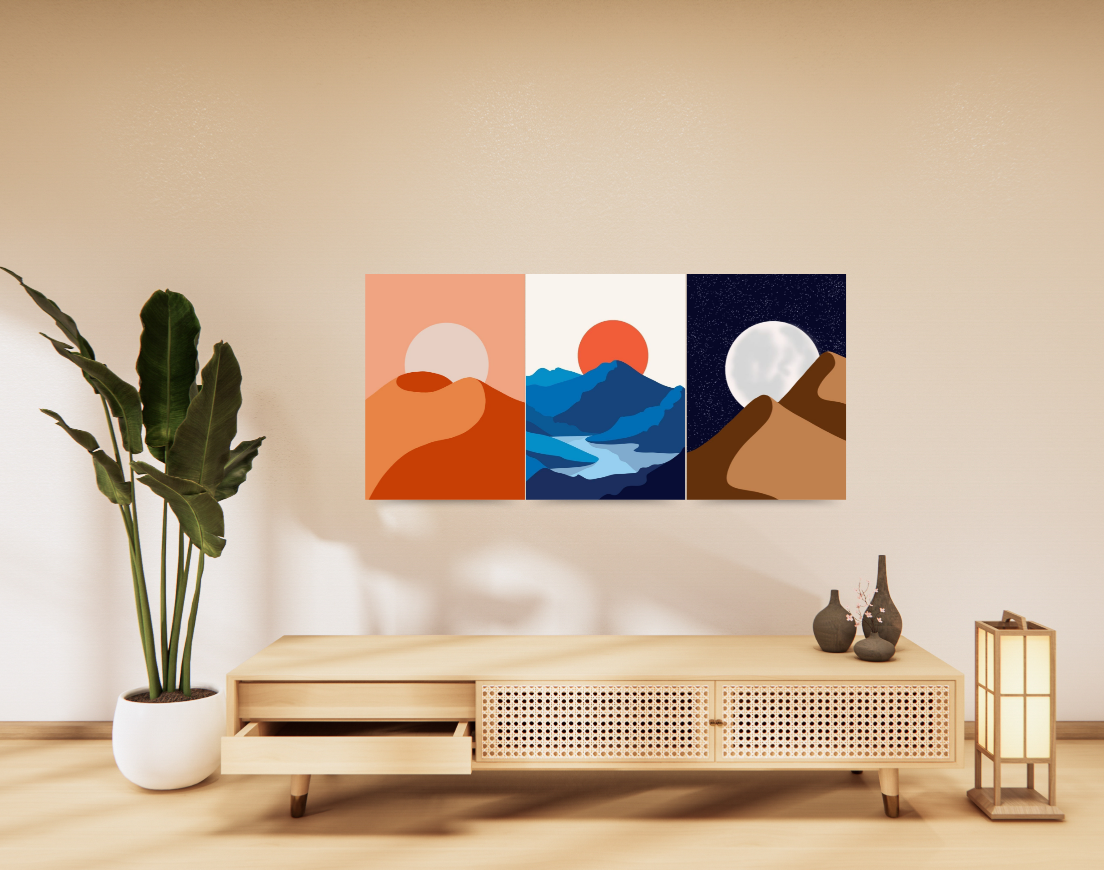 "MOON AND MOUNTAINS"- Shiny & Sturdy Metallic Poster Art That Pops & Sticks