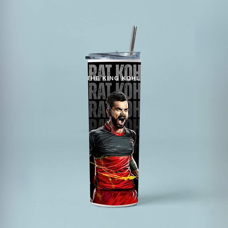 "KING KOHLI 18 CRICKET FANBASE" Tumbler with Metal Straw