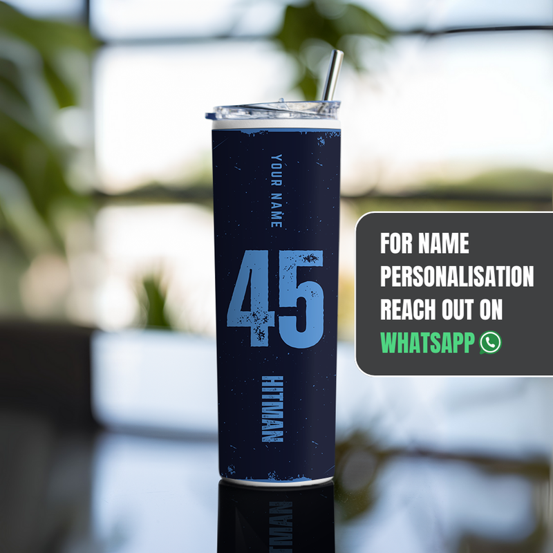 "ROHIT 45 SHARMA - CRICKET FANBASE" Tumbler with Metal Straw