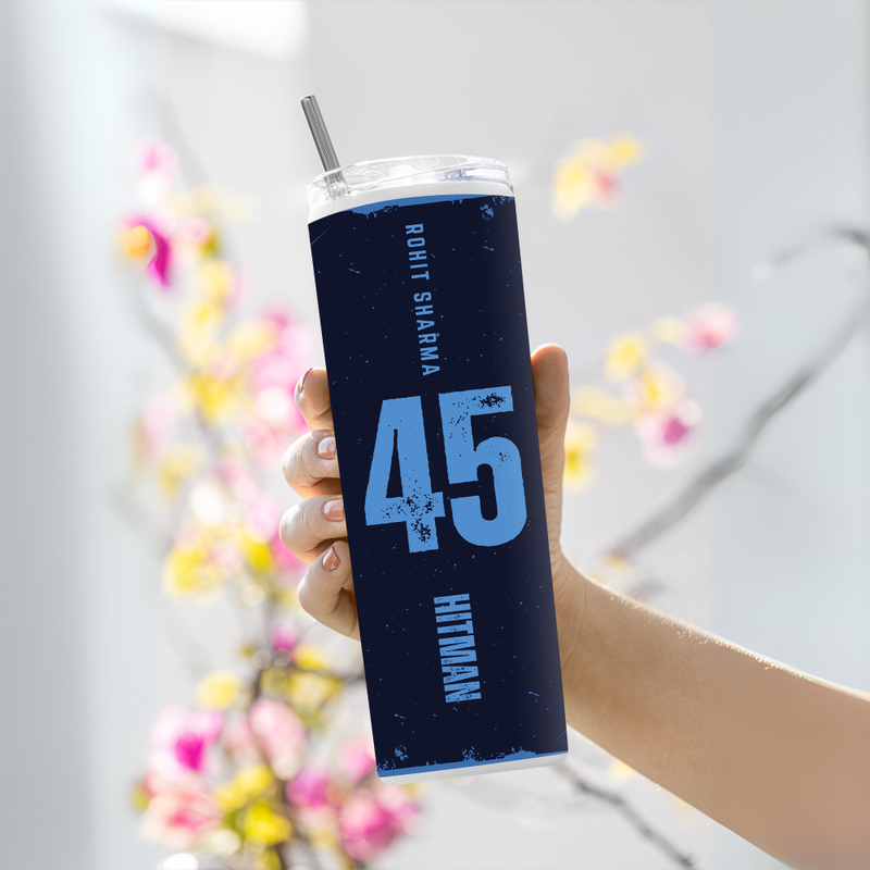 "ROHIT 45 SHARMA - CRICKET FANBASE" Tumbler with Metal Straw