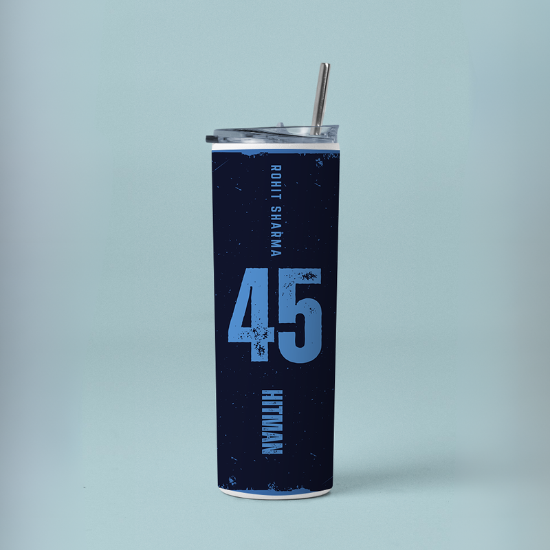 "ROHIT 45 SHARMA - CRICKET FANBASE" Tumbler with Metal Straw