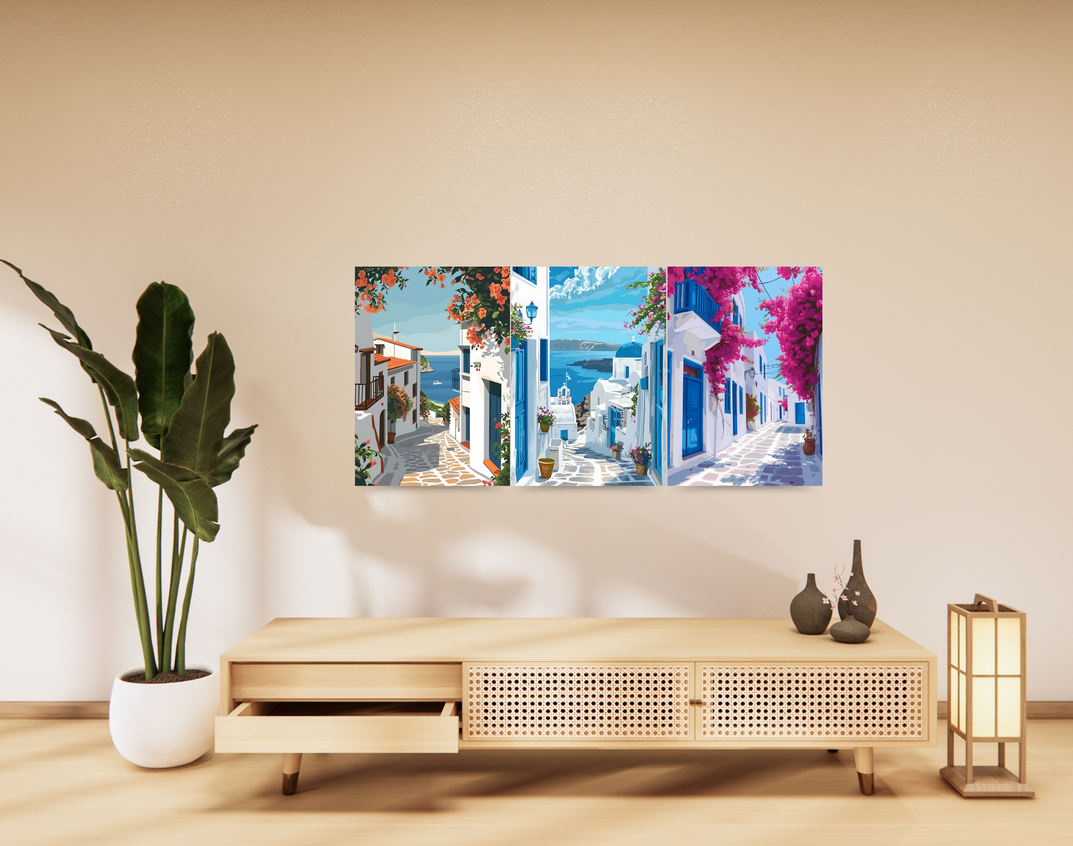 "OIA GREECE THEME STREET"- Shiny & Sturdy Metallic Poster Art That Pops & Sticks