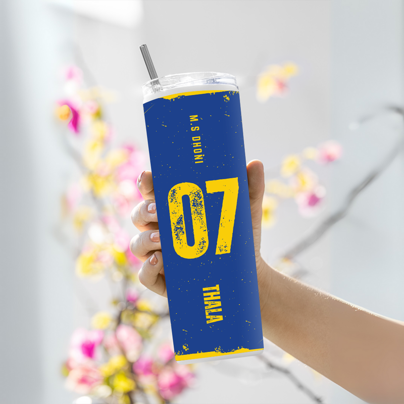 "COOLEST CAPTAIN EVER - DHONI - CRICKET FANBASE" Tumbler with Metal Straw