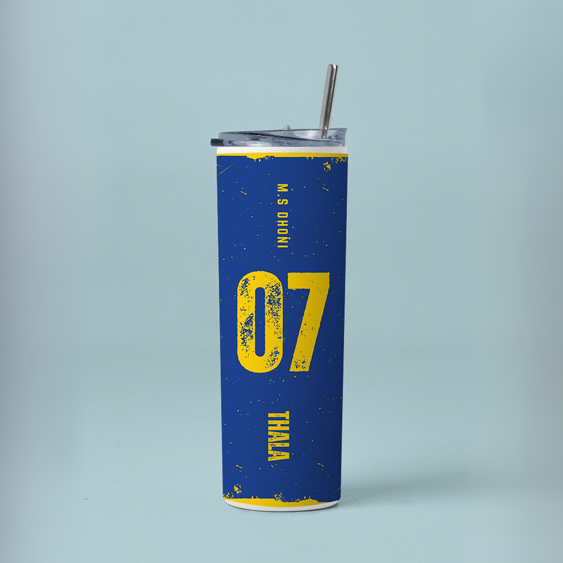 "COOLEST CAPTAIN EVER - DHONI - CRICKET FANBASE" Tumbler with Metal Straw