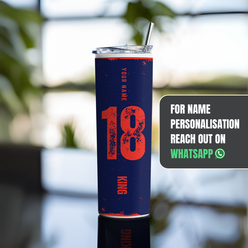 "ONE AND ONLY KING KOHLI - CRICKET FANBASE" Tumbler with Metal Straw