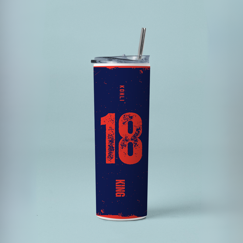 "ONE AND ONLY KING KOHLI - CRICKET FANBASE" Tumbler with Metal Straw