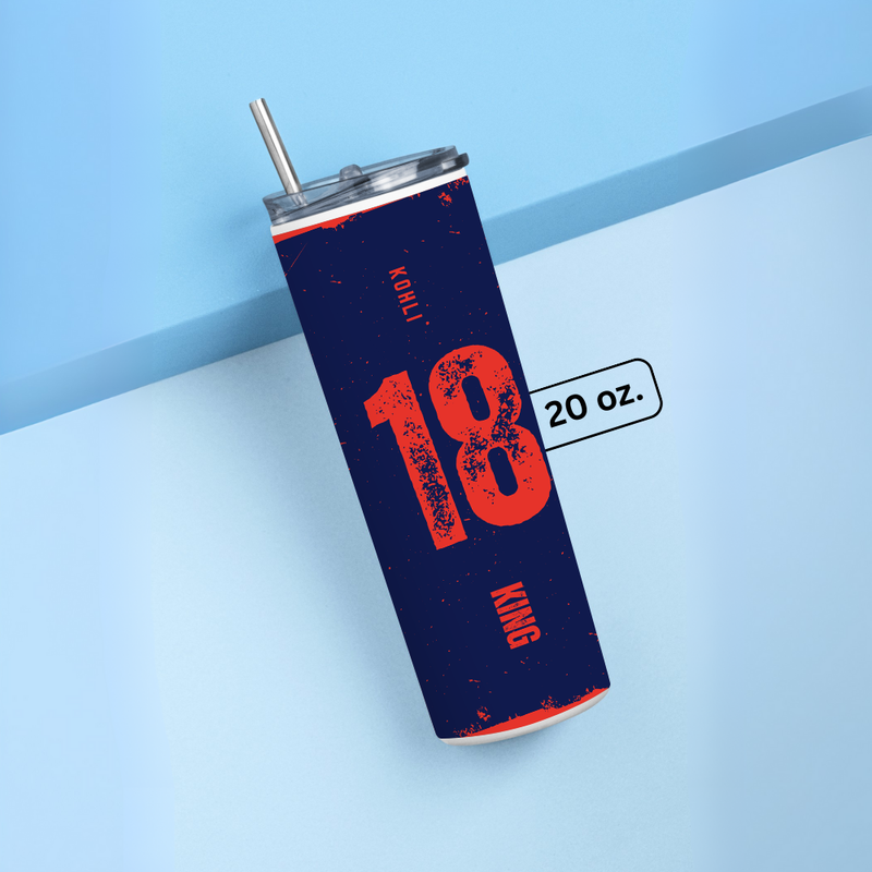 "ONE AND ONLY KING KOHLI - CRICKET FANBASE" Tumbler with Metal Straw