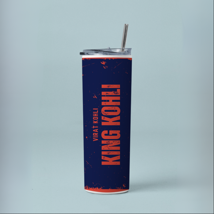 "KING KOHLI - CRICKET FANSHIP" Tumbler with Metal Straw