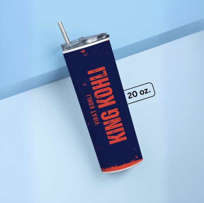 "KING KOHLI - CRICKET FANSHIP" Tumbler with Metal Straw