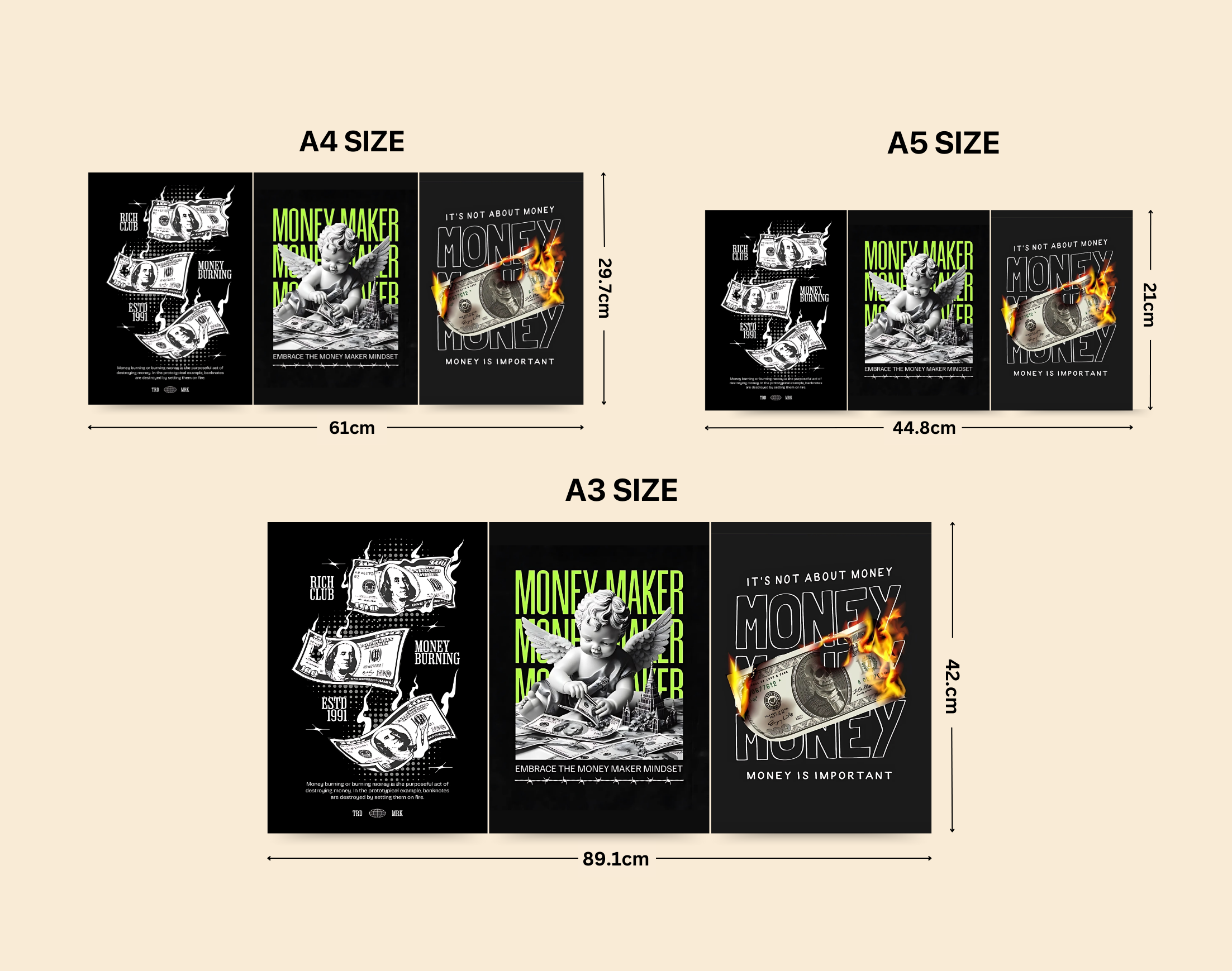 "MONEY MONEY MONEY"- Shiny & Sturdy Metallic Poster Art That Pops & Sticks