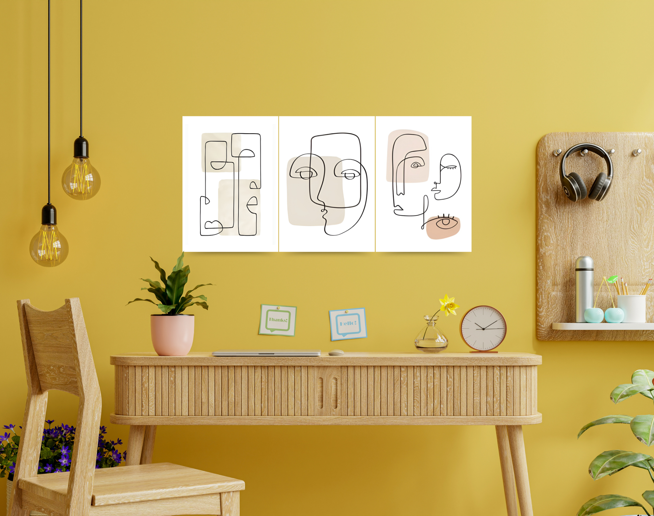 "LINE ART HUMAN FACE"- Shiny & Sturdy Metallic Poster Art That Pops & Sticks