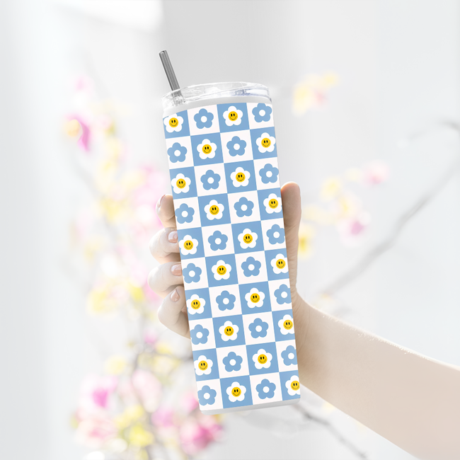 "FLOWER ABSTRACT PATTERN" Tumbler with Metal Straw