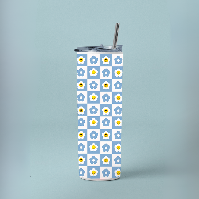 "FLOWER ABSTRACT PATTERN" Tumbler with Metal Straw