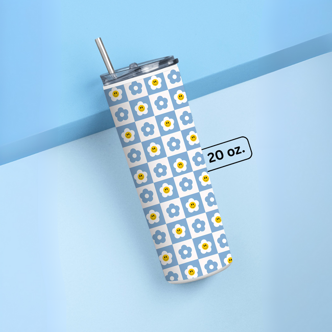 "FLOWER ABSTRACT PATTERN" Tumbler with Metal Straw