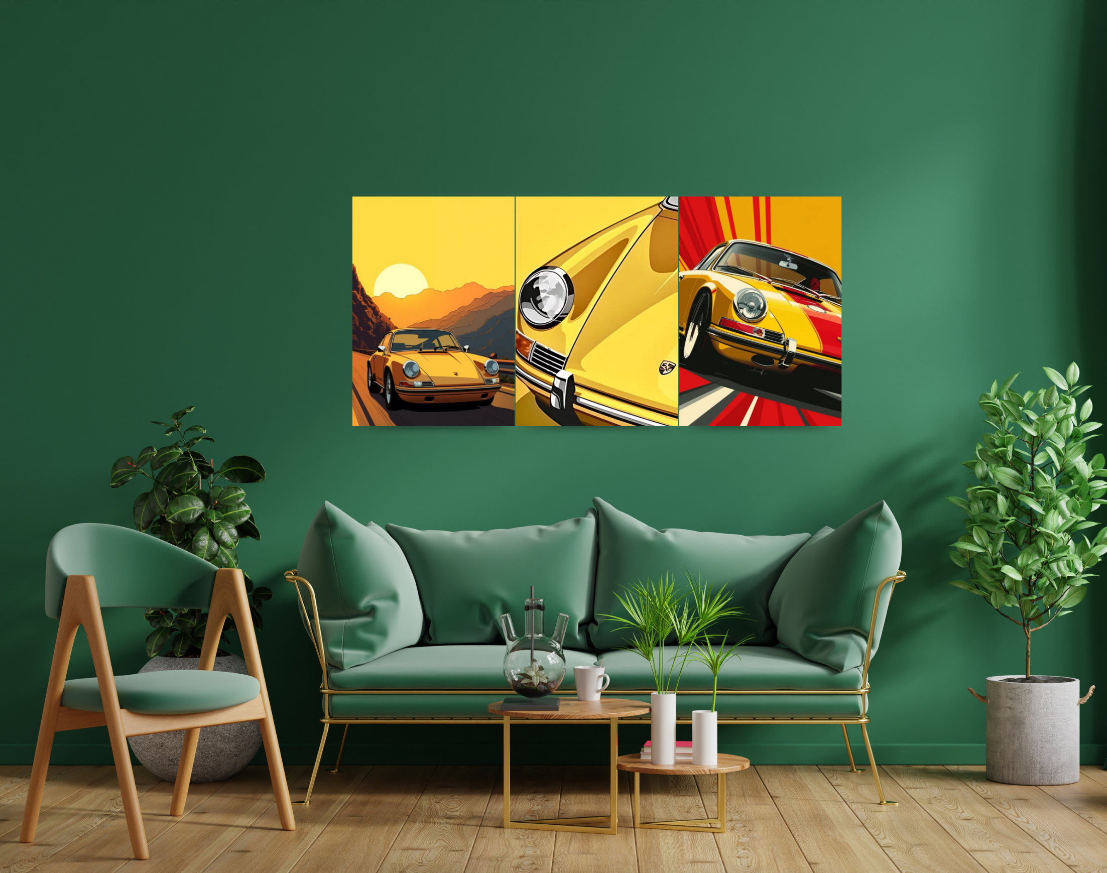 "YELLOW PORCHE ILLUSTRATION"- Shiny & Sturdy Metallic Poster Art That Pops & Sticks