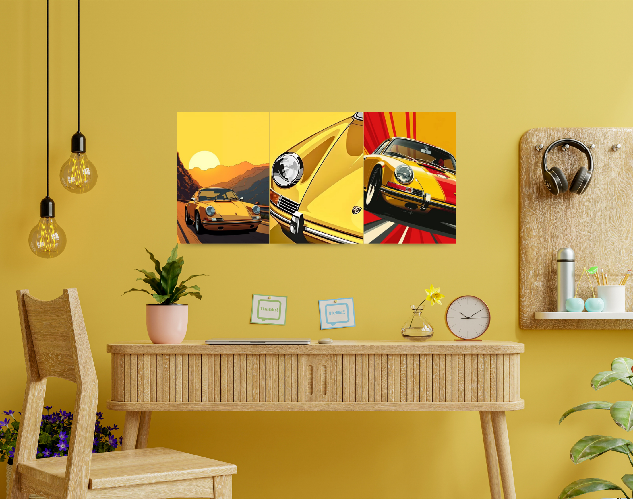 "YELLOW PORCHE ILLUSTRATION"- Shiny & Sturdy Metallic Poster Art That Pops & Sticks
