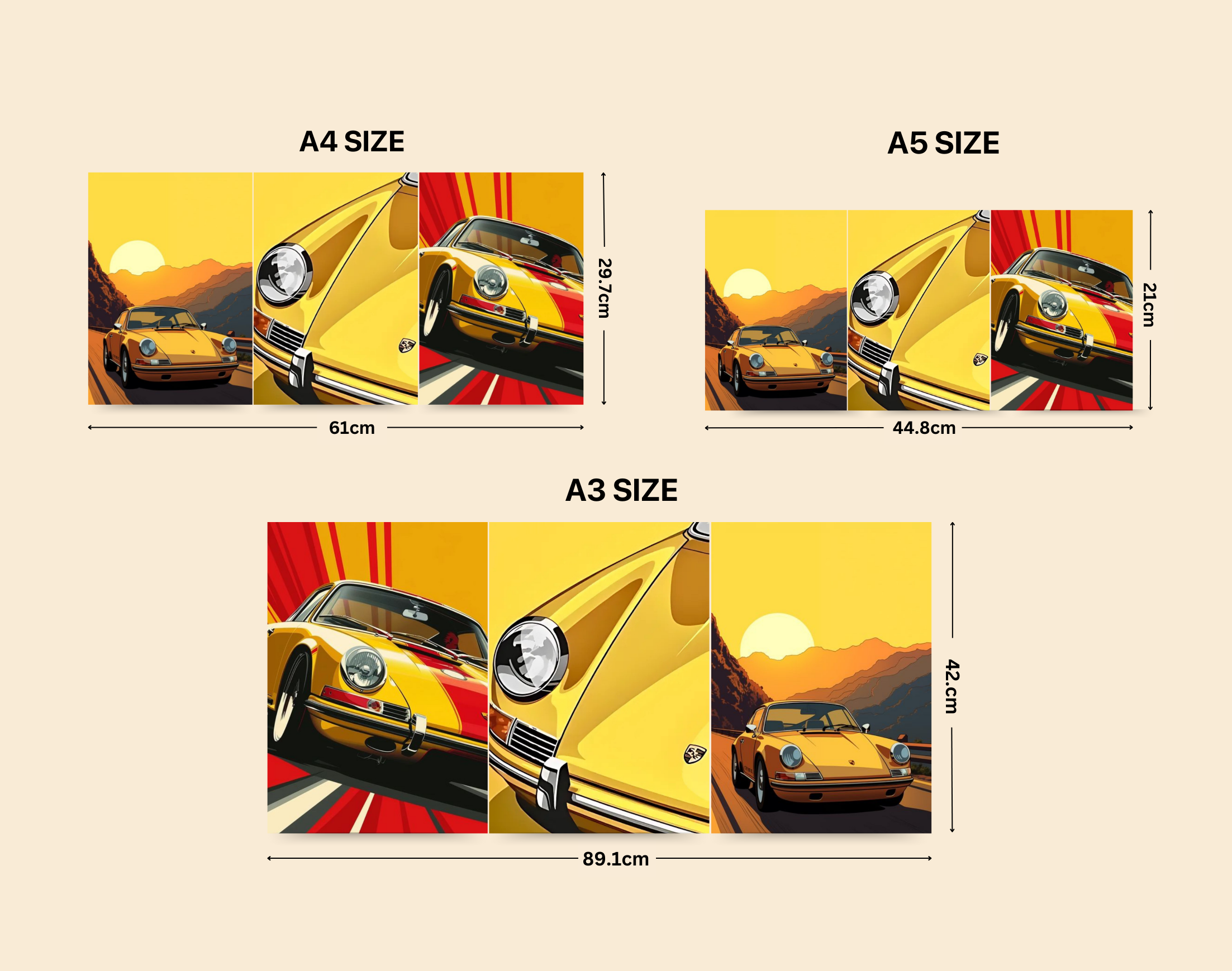 "YELLOW PORCHE ILLUSTRATION"- Shiny & Sturdy Metallic Poster Art That Pops & Sticks