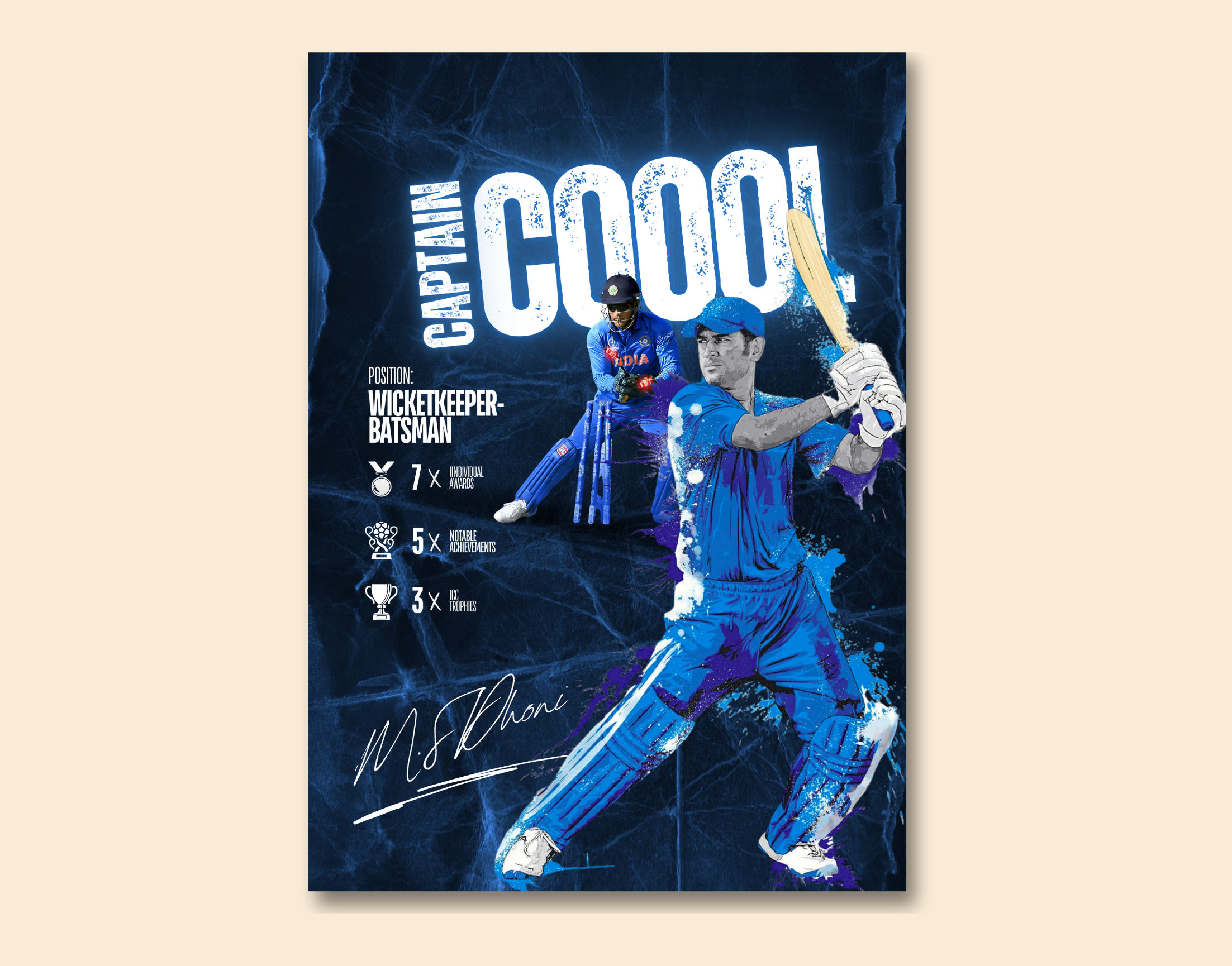 Captain Cool Dhoni"- Shiny & Sturdy Metallic Poster Art That Pops & Sticks