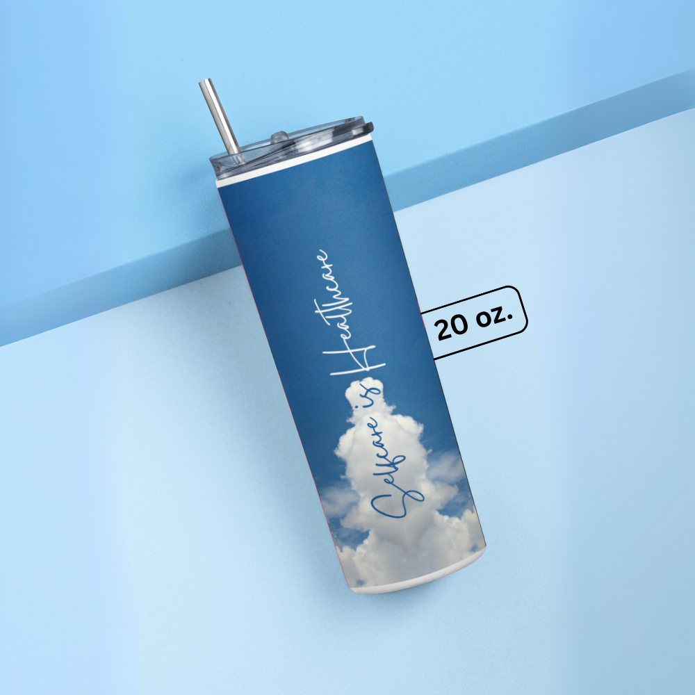 "Selfcare is Healthcare-Sky Edition" Tumbler with Metal Straw