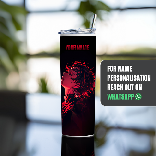 "332 TANJIRO KAMADO RED ART" Tumbler with Metal Straw