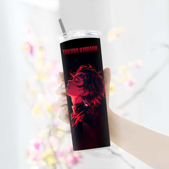 "332 TANJIRO KAMADO RED ART" Tumbler with Metal Straw