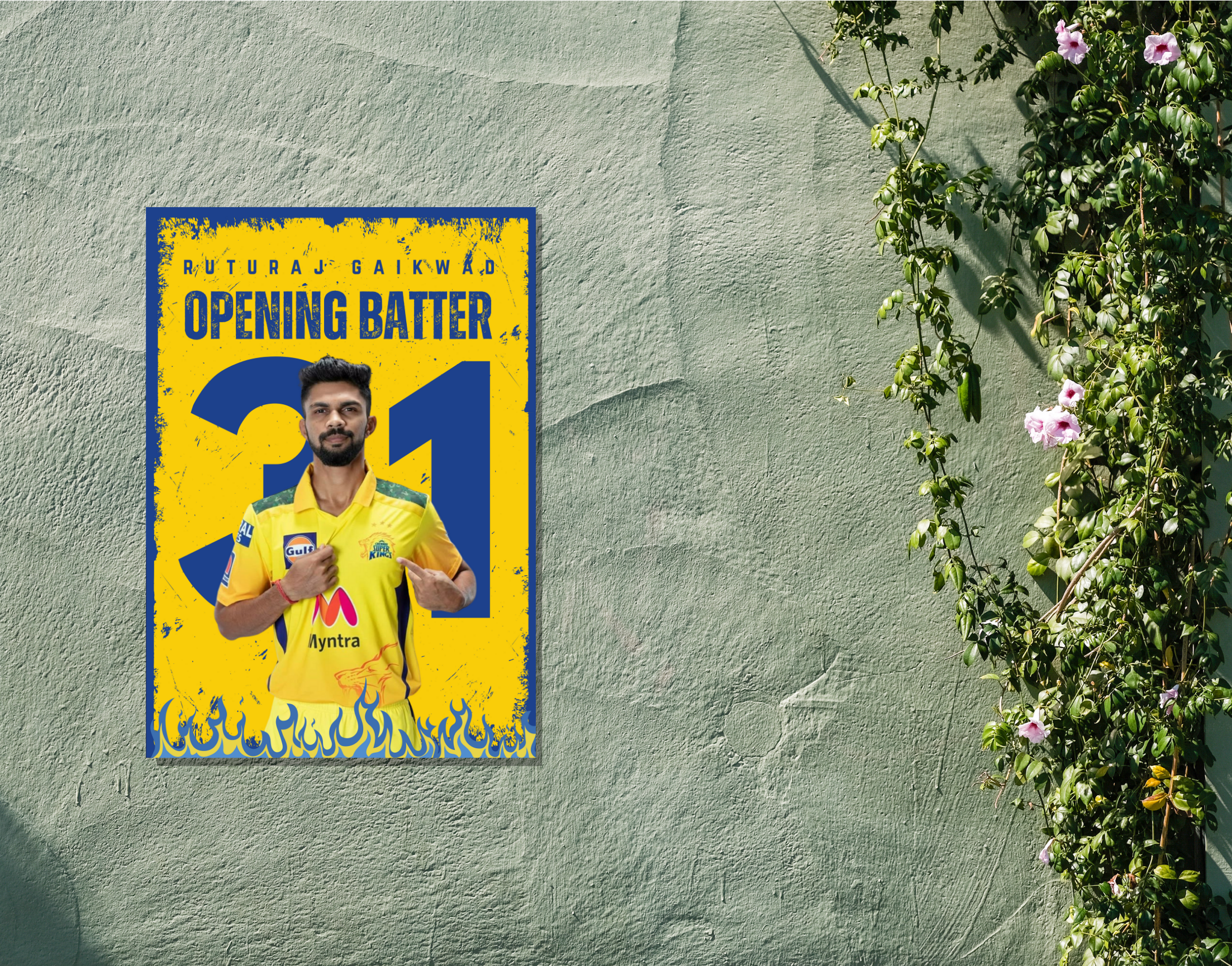 "RUTURAJ GAIKWAD:CSK"- Shiny & Sturdy Metallic Poster Art That Pops & Sticks