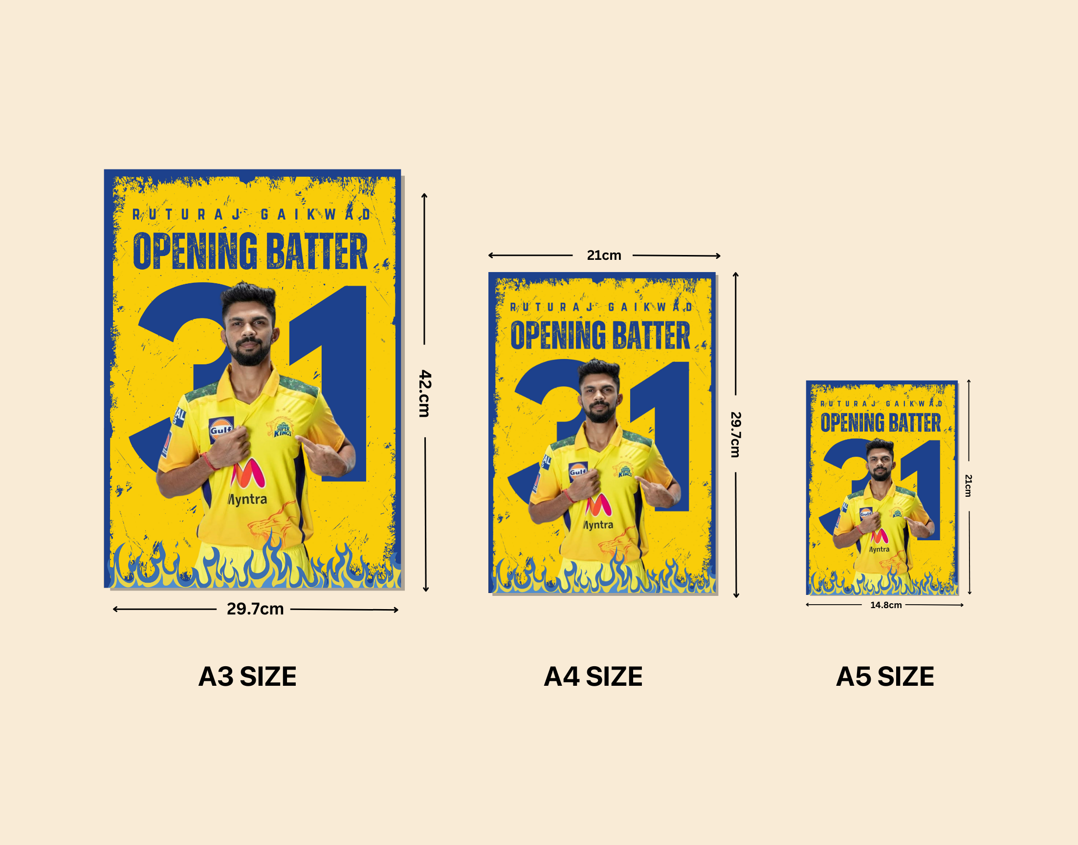 "RUTURAJ GAIKWAD:CSK"- Shiny & Sturdy Metallic Poster Art That Pops & Sticks