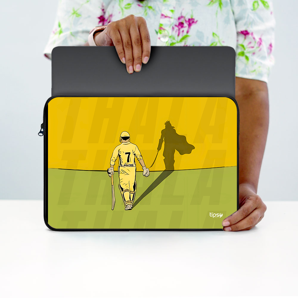 "DHONI YELLOW WARRIOR - CRICKET FANBASE" -Laptop Sleeves:Bold Modern Design for Every Size