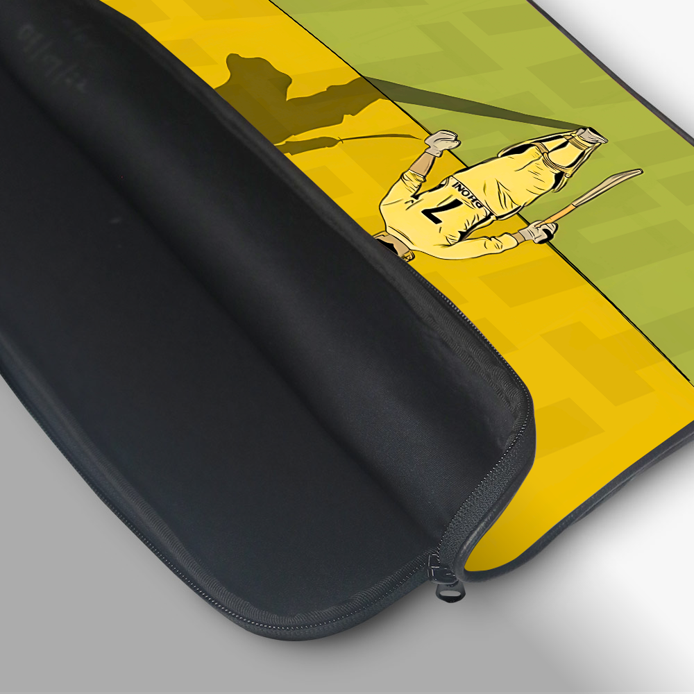 "DHONI YELLOW WARRIOR - CRICKET FANBASE" -Laptop Sleeves:Bold Modern Design for Every Size
